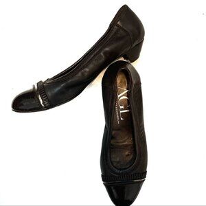 AGL Brown Leather Cap Toe Ballet Flats Subtle Heel